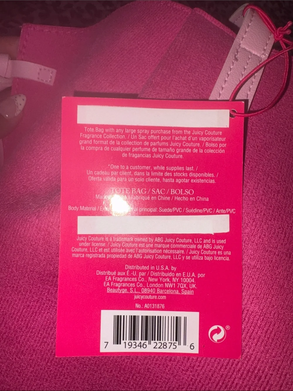 Juicy Couture Hot Pink Tote with Dual Shoulder Straps
